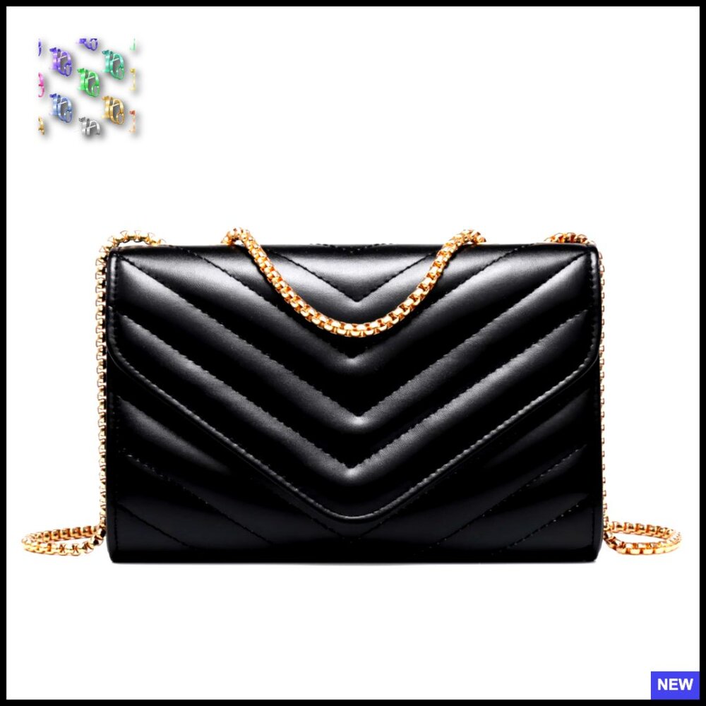 Quilted Faux Leather Evening Clutch Crossbody Bag Adjustable Chain Strap Elegant